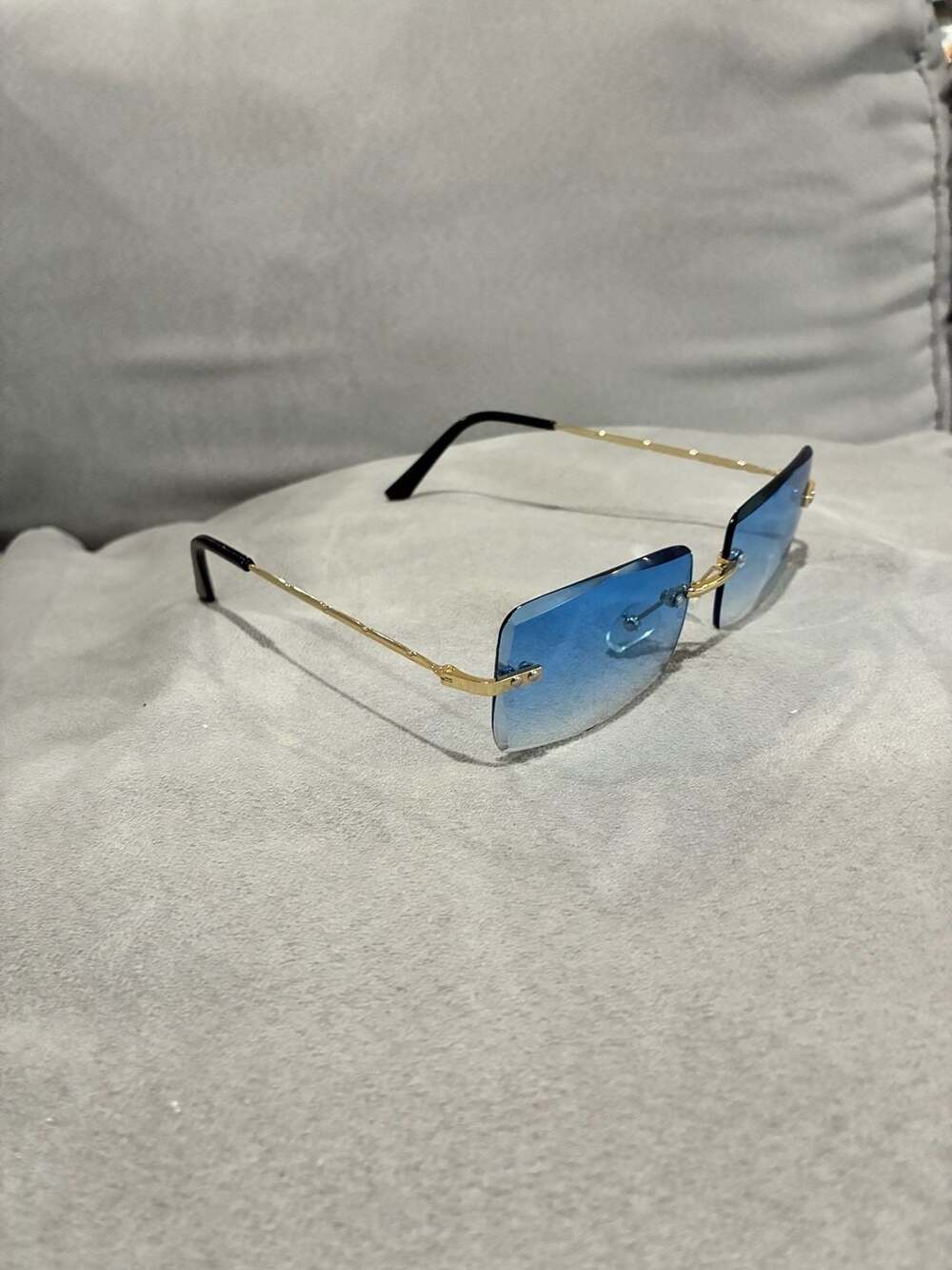 Women Trendy Square Rimless Sunglasses Men Vintage Small Rectangle Sun Glasses